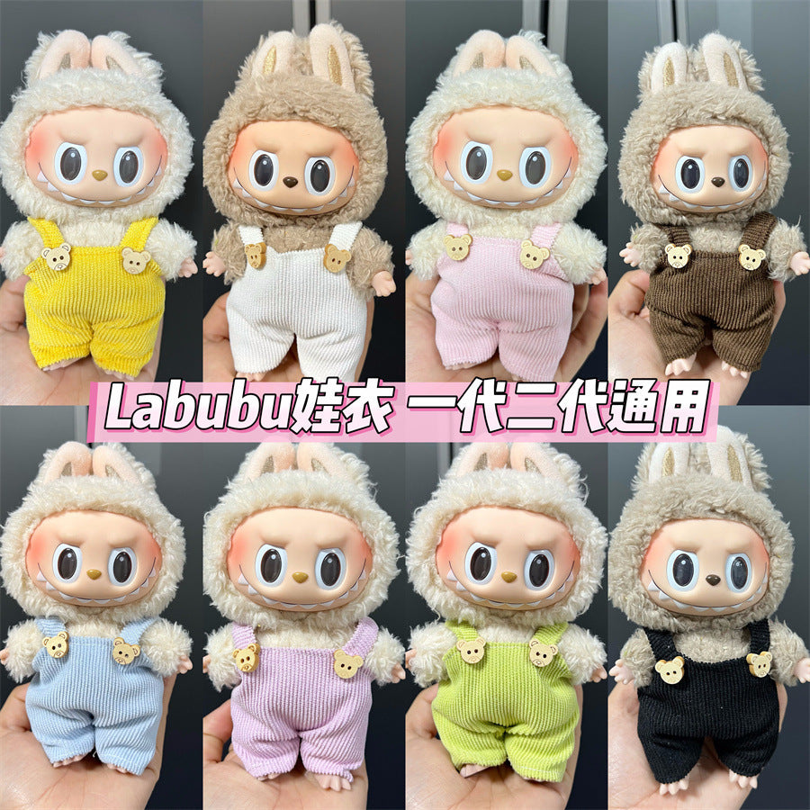 Labubu Wearable Baby Clothes Vinyl Labubu 17cm Plush Doll Cute Outfit Casual Set Dress Plush Clothes