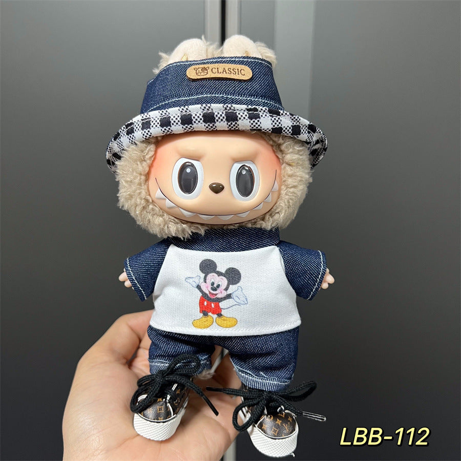 Labubu Wearable Baby Clothes Vinyl Labubu 17cm Plush Doll Cute Outfit Casual Set Dress Plush Clothes