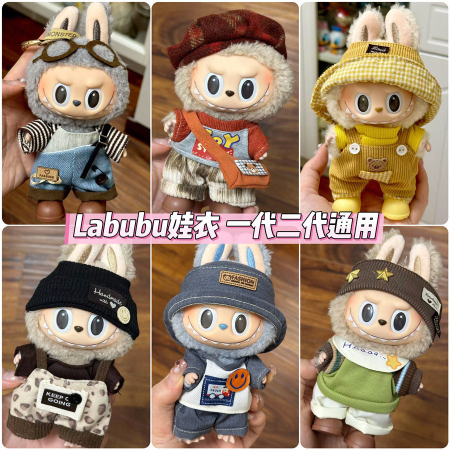 Labubu Wearable Baby Clothes Vinyl Labubu 17cm Plush Doll Cute Outfit Casual Set Dress Plush Clothes