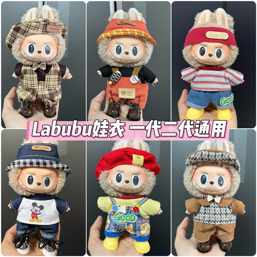 Labubu Wearable Baby Clothes Vinyl Labubu 17cm Plush Doll Cute Outfit Casual Set Dress Plush Clothes