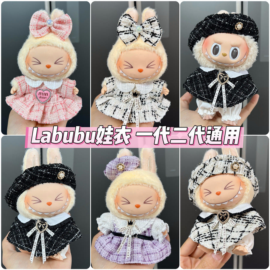 Labubu Wearable Baby Clothes Vinyl Labubu 17cm Plush Doll Cute Outfit Casual Set Dress Plush Clothes
