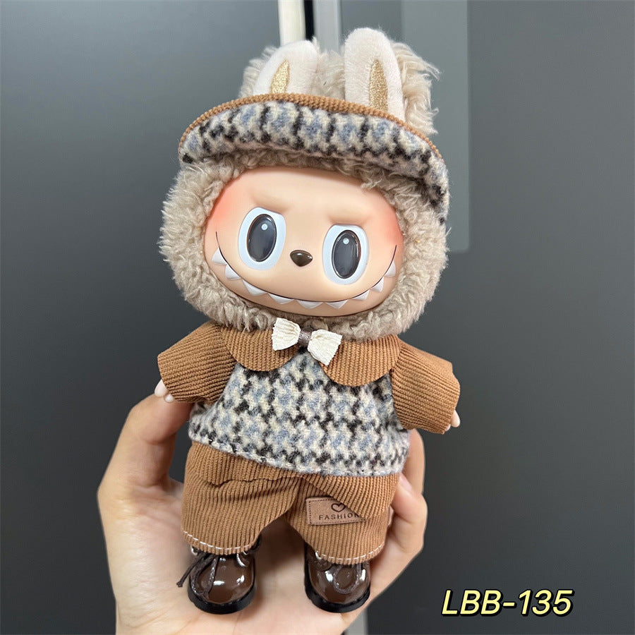 Labubu Wearable Baby Clothes Vinyl Labubu 17cm Plush Doll Cute Outfit Casual Set Dress Plush Clothes