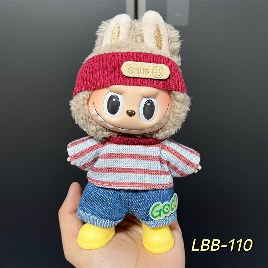 Labubu Wearable Baby Clothes Vinyl Labubu 17cm Plush Doll Cute Outfit Casual Set Dress Plush Clothes