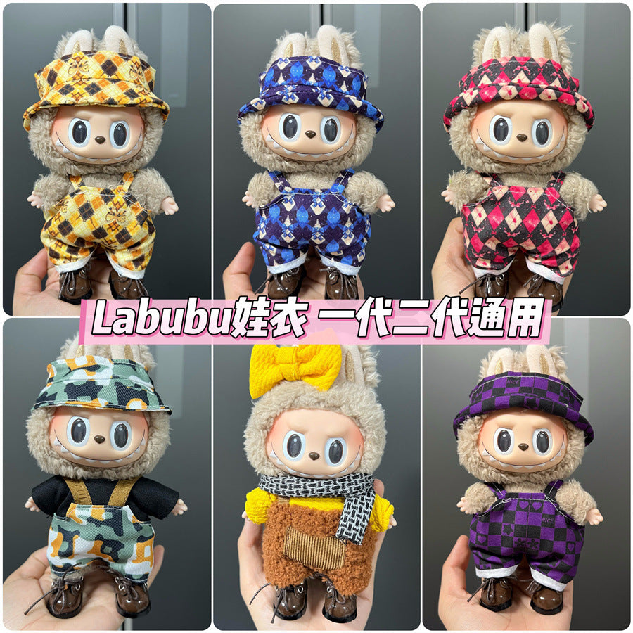 Labubu Wearable Baby Clothes Vinyl Labubu 17cm Plush Doll Cute Outfit Casual Set Dress Plush Clothes