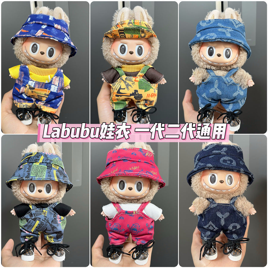 Labubu Wearable Baby Clothes Vinyl Labubu 17cm Plush Doll Cute Outfit Casual Set Dress Plush Clothes