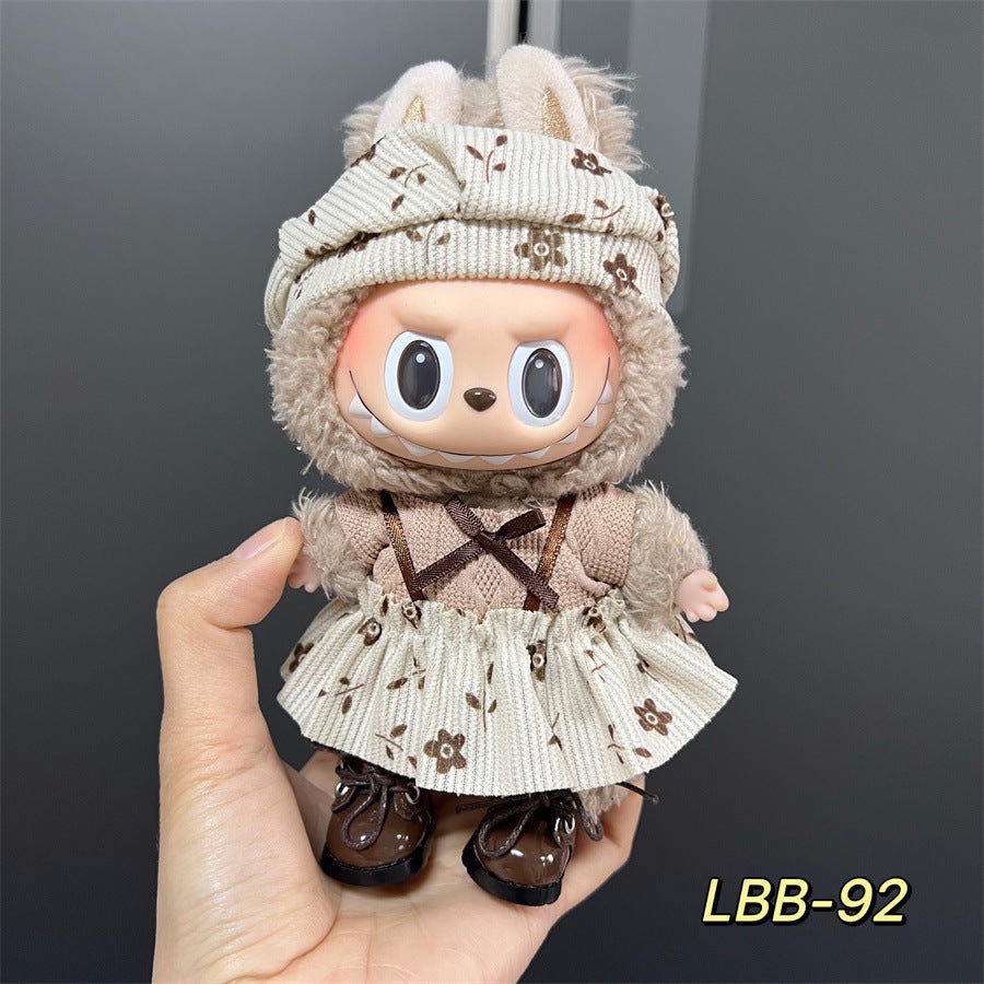 Labubu Wearable Baby Clothes Vinyl Labubu 17cm Plush Doll Cute Outfit Casual Set Dress Plush Clothes