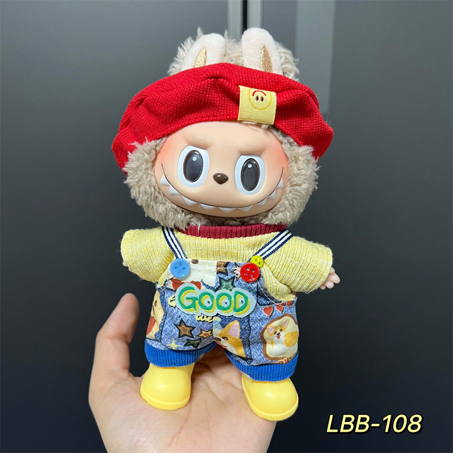 Labubu Wearable Baby Clothes Vinyl Labubu 17cm Plush Doll Cute Outfit Casual Set Dress Plush Clothes